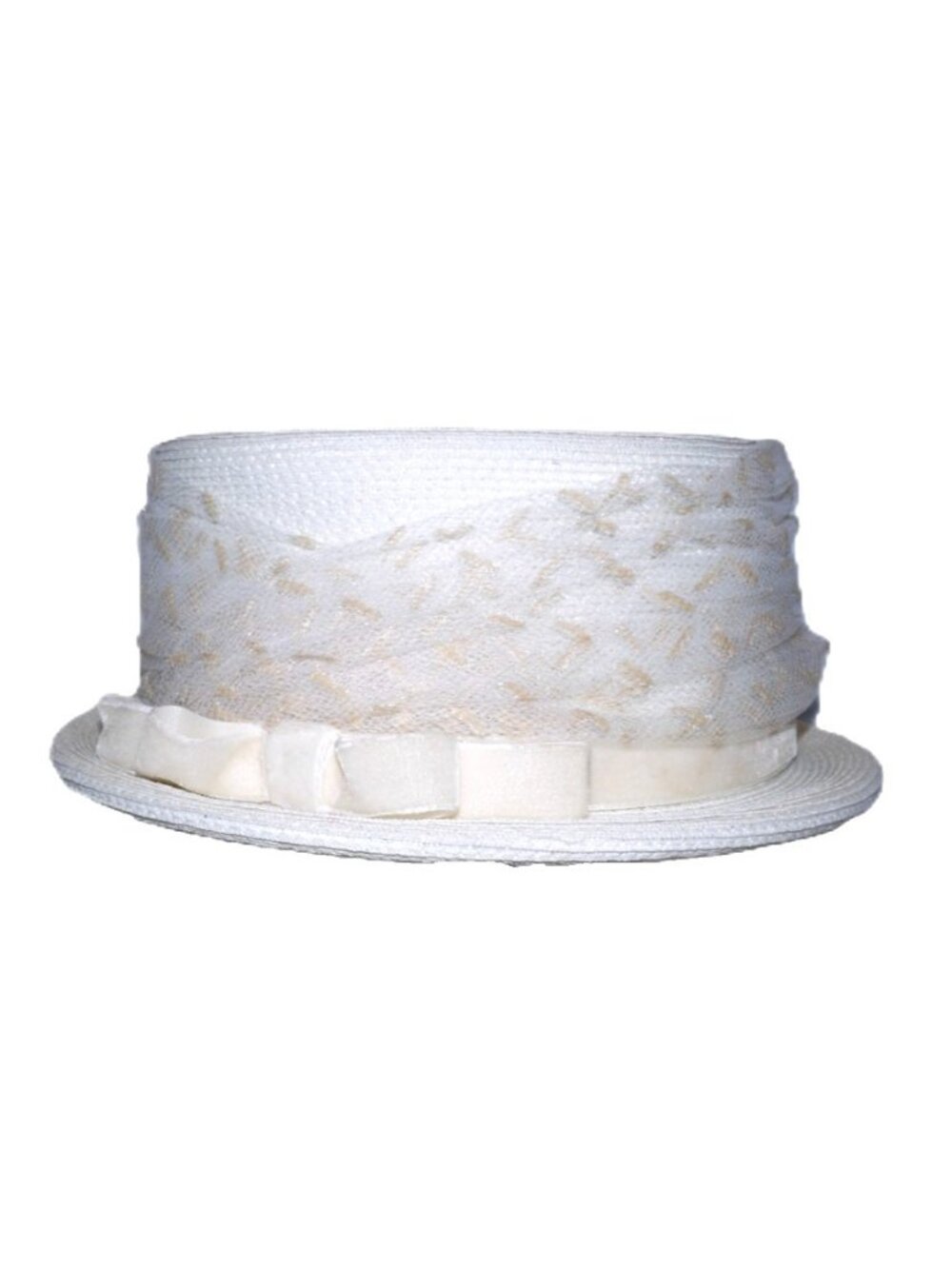 Vintage Marshall Field & Co white & beige women's spring summer woven hat 21"